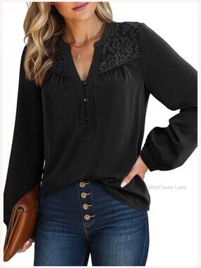 Dressy Casual Work Blouses Long Sleeve Button Down V Neck
